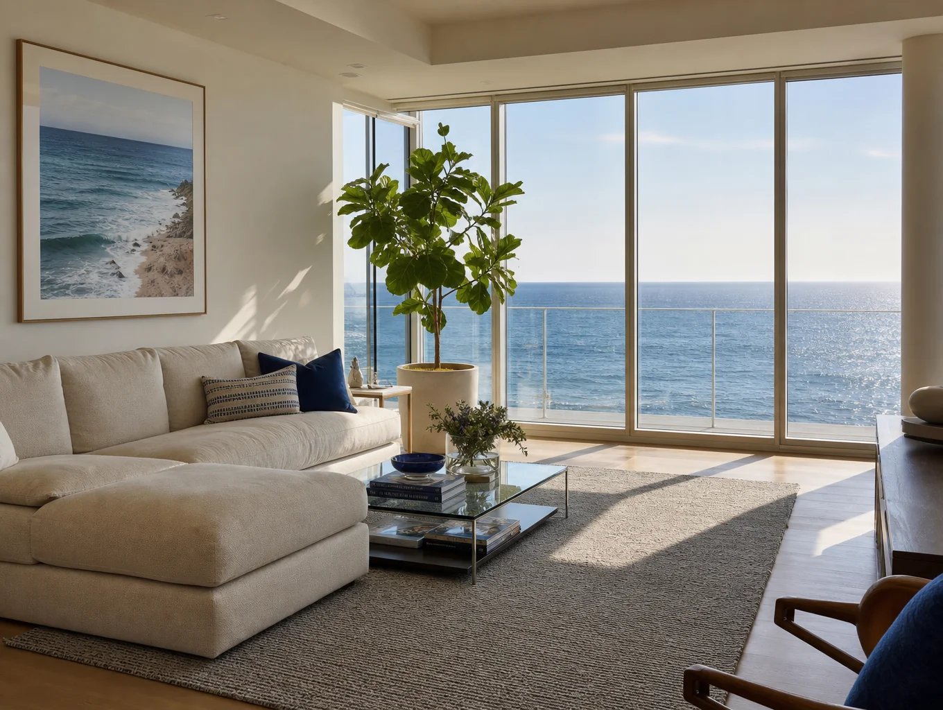 Spacious living area with ocean views