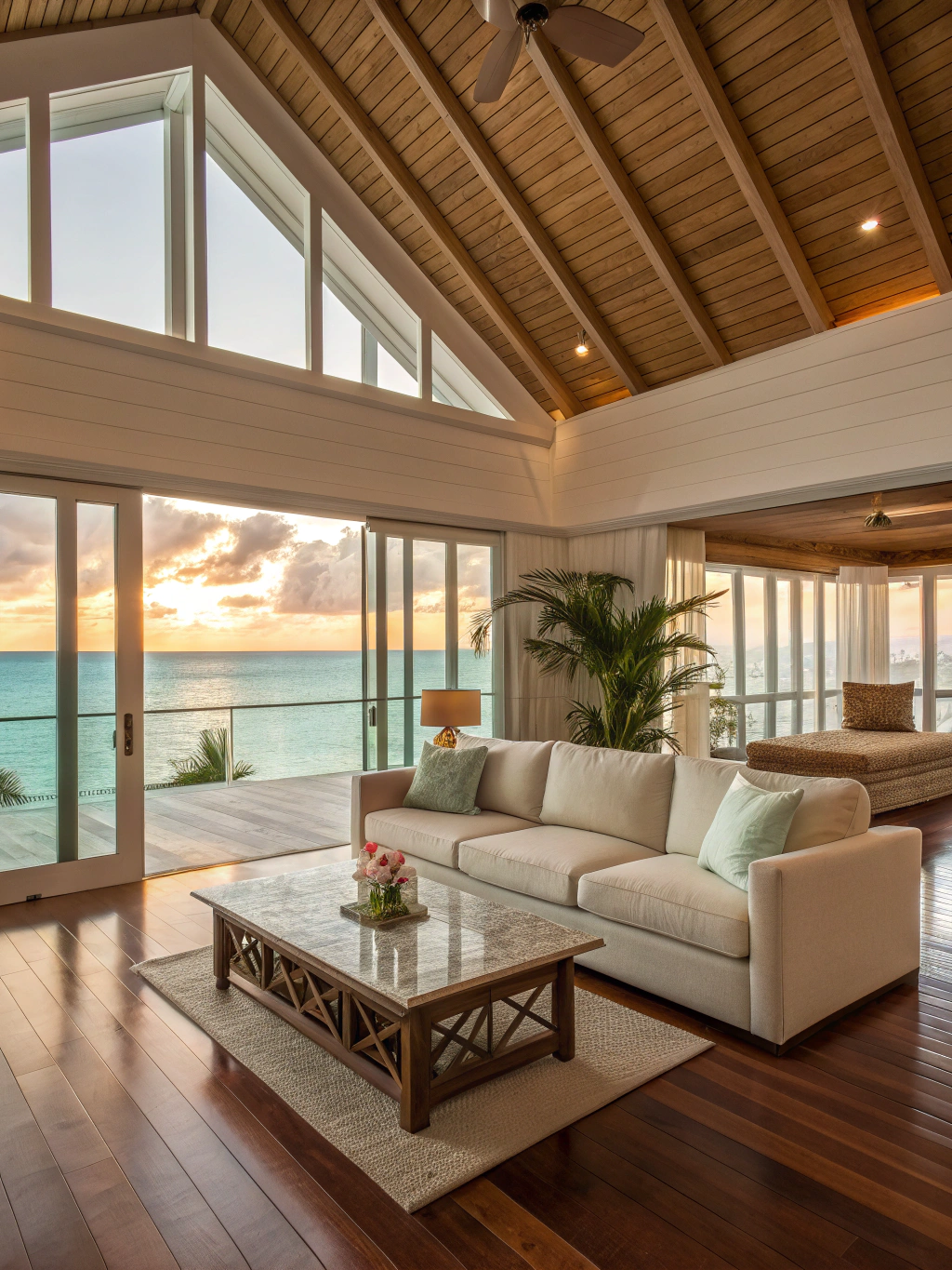 Sunlit luxury condo living area in Priory, St. Ann